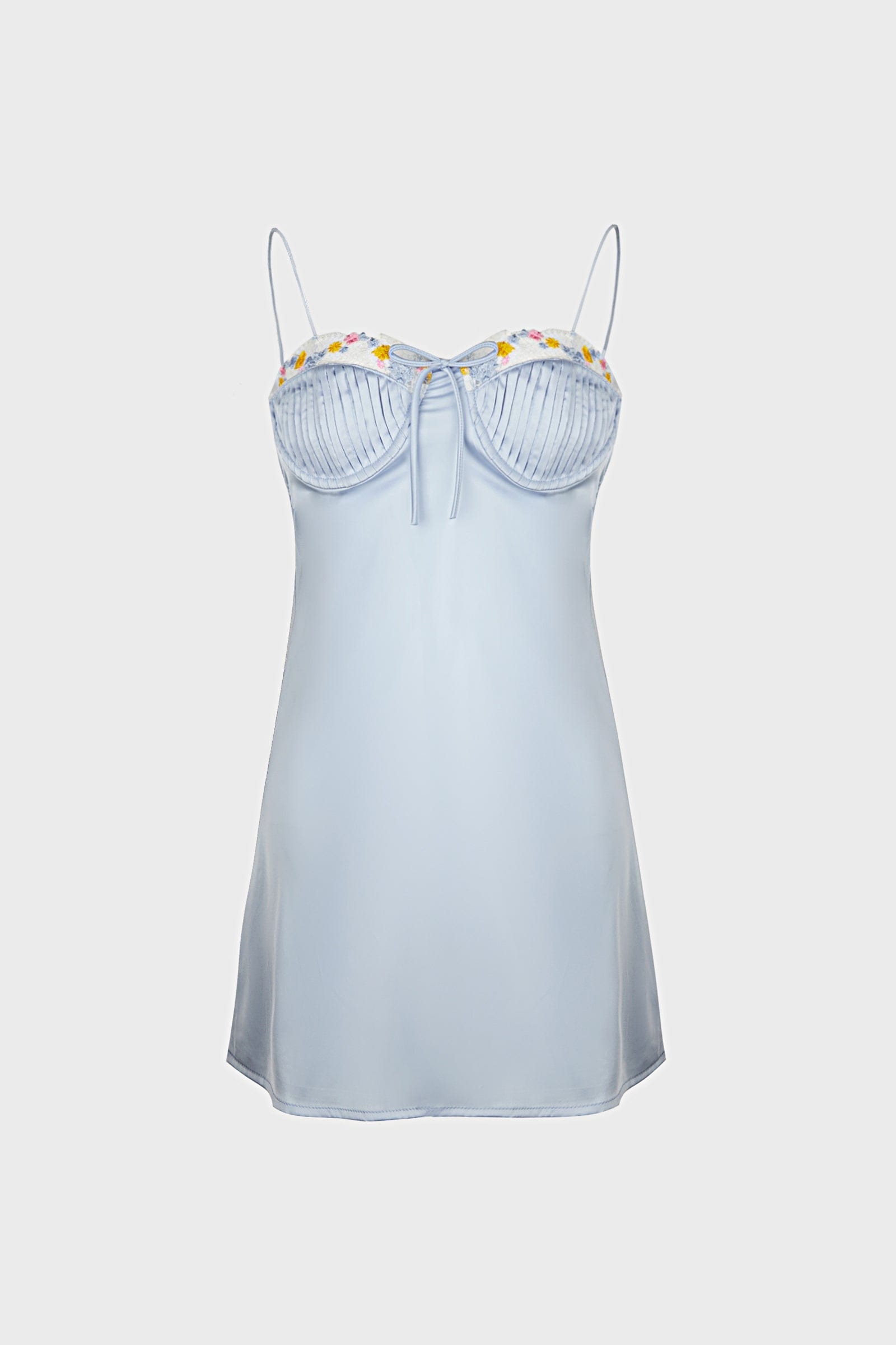 Satin Sweetheart Lace Trim Tie Bustier Spaghetti Strap Mini Dress