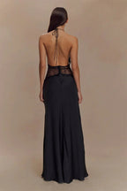 Lace Patchwork Backless Halter Dress