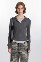 Mock Two-Piece Half-Zip Knit Top