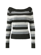 Stripe Button Decor Knit Sweater