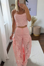 Sienna Embroidered Cut-Out Palazzo Pants Two-Piece Set