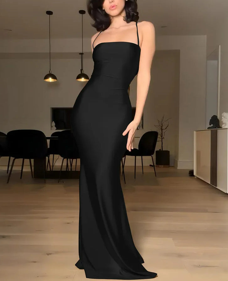 Satin Spaghetti Strap Square Neck Mermaid Bodycon Maxi Gown