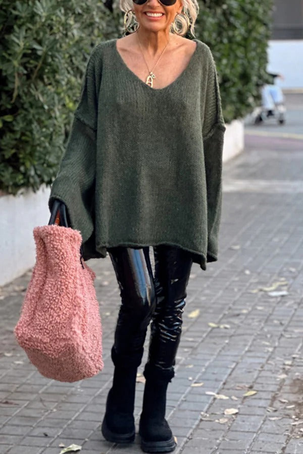 | Patchwork knitted sweater, V-neck, long sleeves