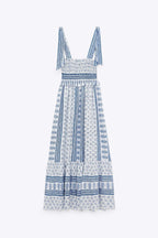 Leonor Effortless Printed Midi Dress with Gathered Straps Elevated Occasion Wear