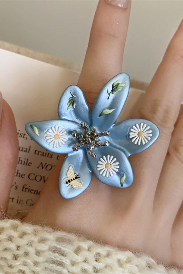 Colorful Dopamine Haze Blue Hand-painted Ring