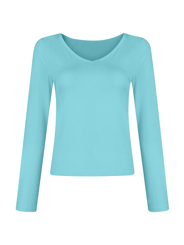 Solid V Neck Slim Long Sleeve Tee