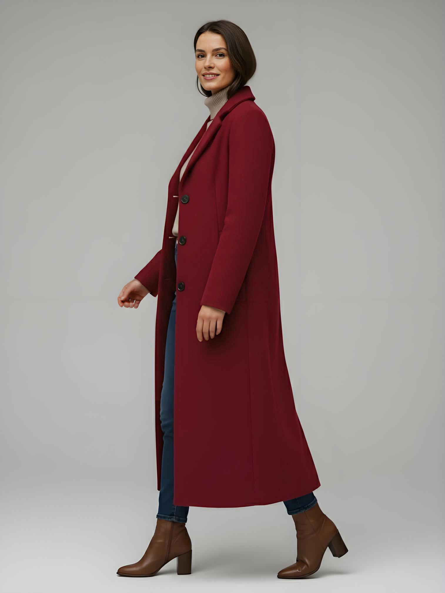 Woolen Long Straight Coat With Single-Breasted And Classic Notch Lapel For Women 2026
