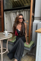 Polka Dot Lace Trim Spaghetti Strap Slip Maxi Dress