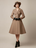 Vintage A-line Double-breasted Woolen Flared Midi Coat For Women 2026
