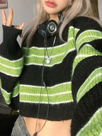 Short Knit Stripe Loose Sweater