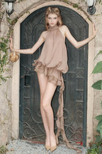 Elegant Sleeveless Wrap Waist Silk Dress