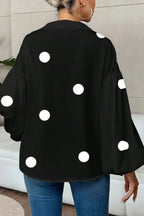 Stylish Polka Dot Print Collared Puff Sleeve Loose Shirt