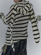 Rabbit Ear Styling Hooded Stripe Cardigan