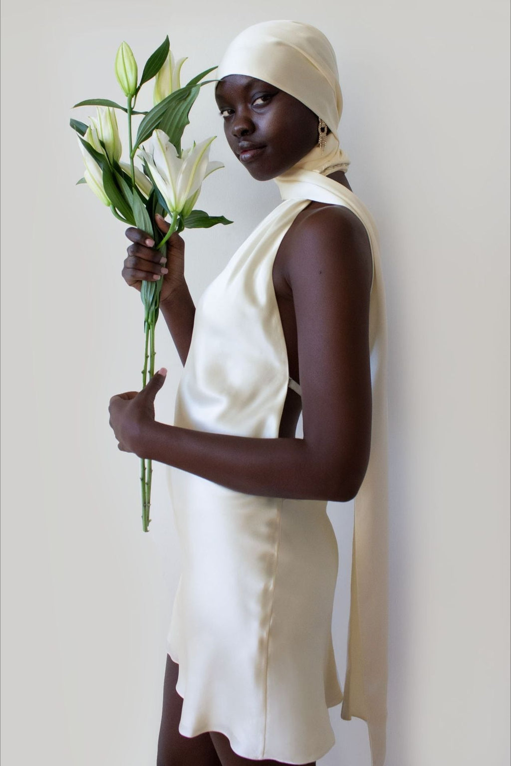 Halter Neck Sash Scarf Draped Satin Backless Mini Dress