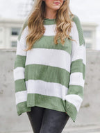 Casual Rib Stripe Baggy Knit Sweater