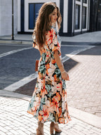 Deep V Neck Tropical Floral Maxi Dress for Women - Multi Print Split Hem Boho Dress - Summer Beach Vacation 2026