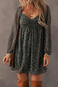 Blue Zone Planet | Ruched Printed Long Sleeve Mini Dress