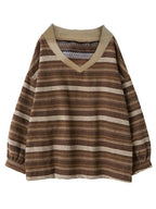 V Neck Striped Knit Sweater