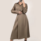 Surplice Pleat Detail Long Sleeve Collar Blouse and A-Line Midi Skirt Set