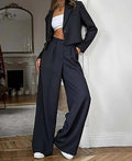 Black Blue Single Button Blazer Office Two Piece Set
