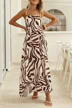 Zebra Print Sleeveless Spaghetti Strap High-waisted Vacation Maxi Dress
