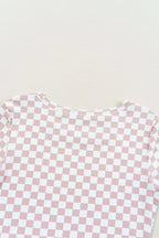Checkered Ribbed Slim Fit Crew Neck T Shirt