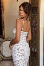 Lace Sweetheart Bustier Spaghetti Strap Bodycon Midi Dress