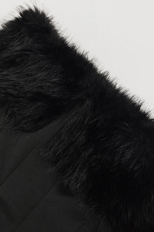 Black Faux Fur Collar Off Shoulder Bodycon Dress