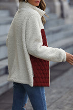 Casual Patchwork Plush Long Sleeve Leopard Print Pocket Loose Zipper Jacket