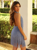 Tassel Fringe Mini Dress With Open Back And Halter Neckline For Party 2026