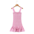Smocked Square Neck Ruffle Trim Wide Strap Tiered Ditsy Floral Mini Dress