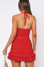 Sexy V Neck Cutout Halter Cami Bodycon Skirt Set