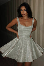 Glitter Scoop Neck Sleeveless Fit and Flare Mini Dress
