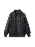 Loose long sleeve vintage leather jacket