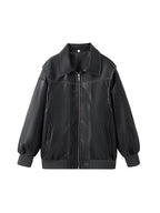 Loose long sleeve vintage leather jacket