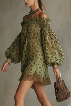 Ethereal Off-The-Shoulder Polka Dot Sheer Mini Dress