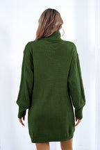 Cable Knit Turtleneck Sweater Dress