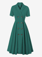 Vintage 1950s Swing Dress for Women - A Line Double Breasted Lapel Collar Rockabilly Midi Tea Dress - Summer Cocktail 2026
