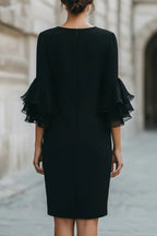 Solid Color Round Neck Ruffle Sleeve Elegant Mini Dress