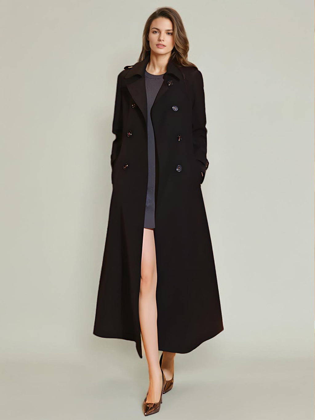 Women's Trench Coat Practical Turndown Collar Buttons Full Length Coat