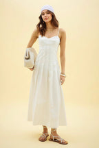 Spaghetti Strap Corset Bodice Knife Pleat A-Line Midi Dress