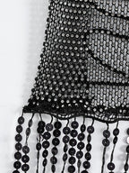 See Through Rhinestone Tassel Hem Bandeau Top