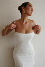 Lace Corset Square Neck Spaghetti Strap Mermaid Maxi Gown