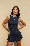 Crew Neck Tank Strap Polka Dot Flared A-Line Mini Dress
