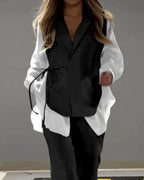 Fashion Lar Patchwork Shirt & Pants Two-Piece Set