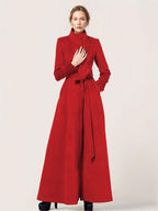 Long Wool Blend Coat Stand collar Belted Warm Classic Full-length Winter Outerwear For Women 2026