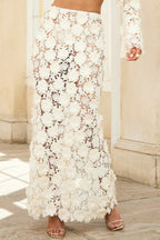 Stylish Long-sleeved Backless Lace Top and Elegant Openwork Maxi Fishtail Skirt Set