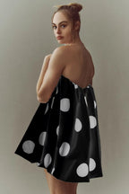 Polka Dot Strapless Bandeau Bubble Hem Fit and Flare Mini Dress