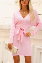 V-Neck Batwing Sleeve Sweater Dress