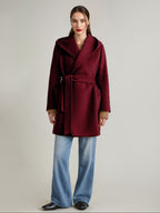 Wool Cashmere Blend Coat With Hood Camel Belted Double-Faced Short Wrap Coat For Women 2026
